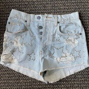 LF Carmar Size 24 Sequin Star Design Jean Denim Shorts